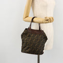FENDI Zucca Canvas Hand Bag Black Brown Silver Auth bs24219-21