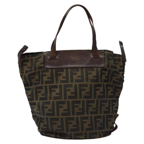 FENDI Zucca Canvas Hand Bag Black Brown Silver Auth bs24219