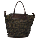 FENDI Zucca Canvas Hand Bag Black Brown Silver Auth bs24219-2