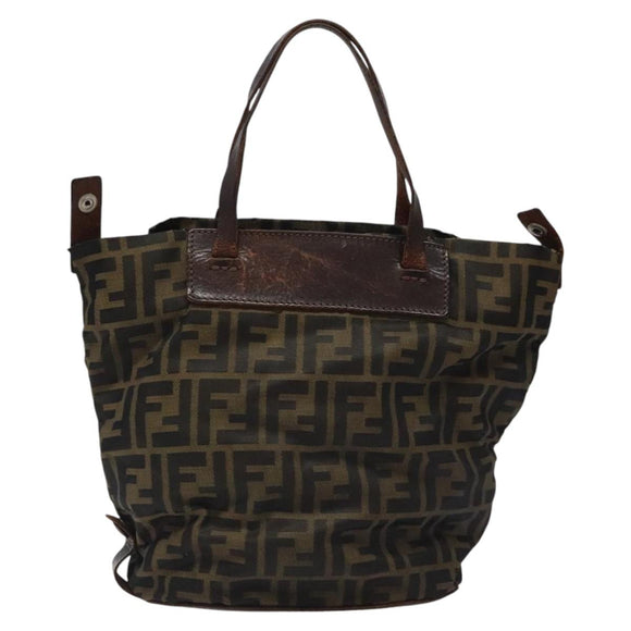 FENDI Zucca Canvas Hand Bag Black Brown Silver Auth bs24219
