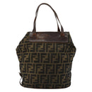 FENDI Zucca Canvas Hand Bag Black Brown Silver Auth bs24219-2