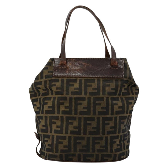 FENDI Zucca Canvas Hand Bag Black Brown Silver Auth bs24219