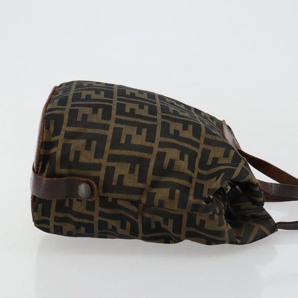 FENDI Zucca Canvas Hand Bag Black Brown Silver Auth bs24219
