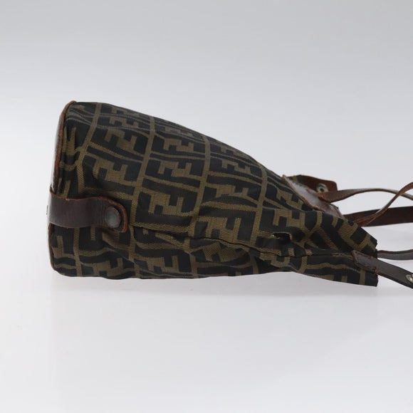 FENDI Zucca Canvas Hand Bag Black Brown Silver Auth bs24219