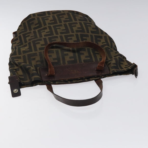 FENDI Zucca Canvas Hand Bag Black Brown Silver Auth bs24219