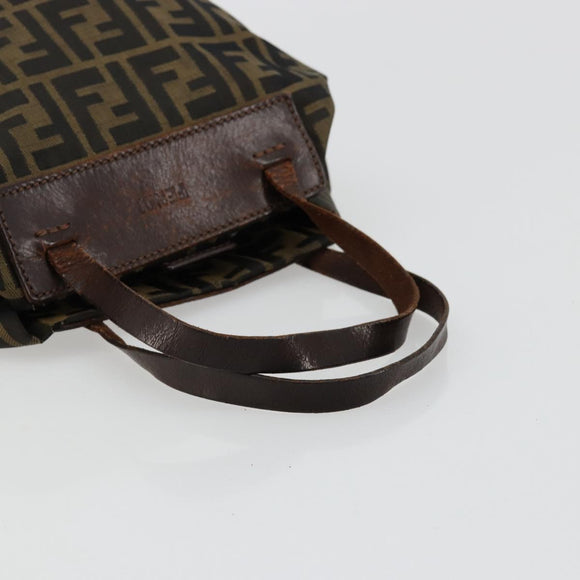 FENDI Zucca Canvas Hand Bag Black Brown Silver Auth bs24219