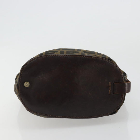 FENDI Zucca Canvas Hand Bag Black Brown Silver Auth bs24219