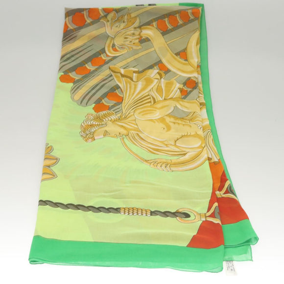 HERMES Large Format Scarf Silk Green Auth bs24222