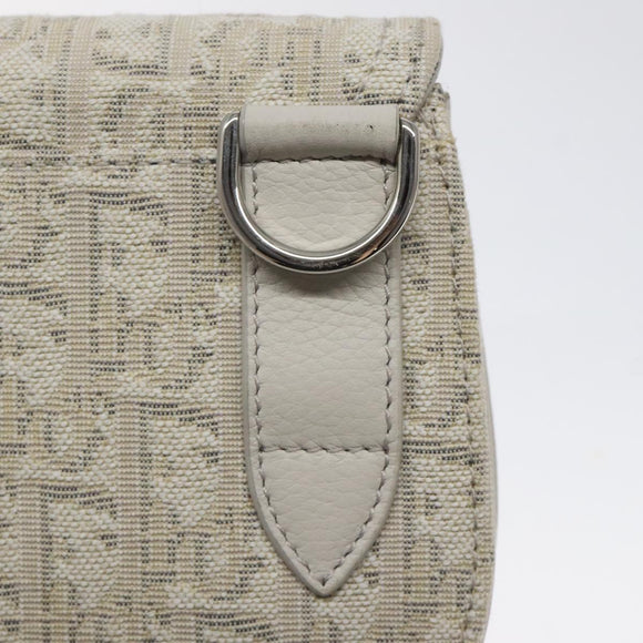 Christian Dior Trotter Canvas Saddle Clutch Bag White Silver Auth bs24225