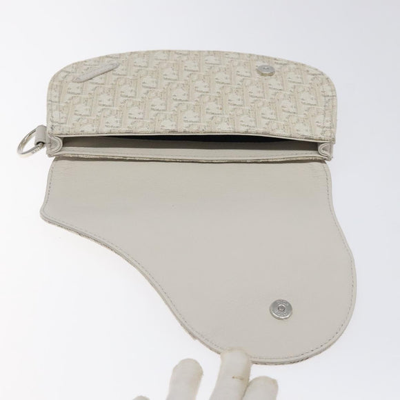 Christian Dior Trotter Canvas Saddle Clutch Bag White Silver Auth bs24225
