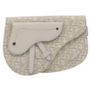 Christian Dior Trotter Canvas Saddle Clutch Bag White Silver Auth bs24225-13