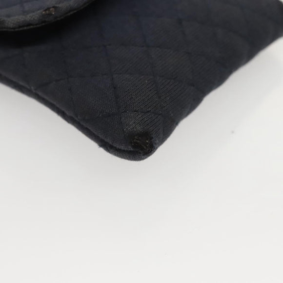 CHANEL Mini Matelasse Chain Pouch cotton Navy Gold CC Auth bs24235