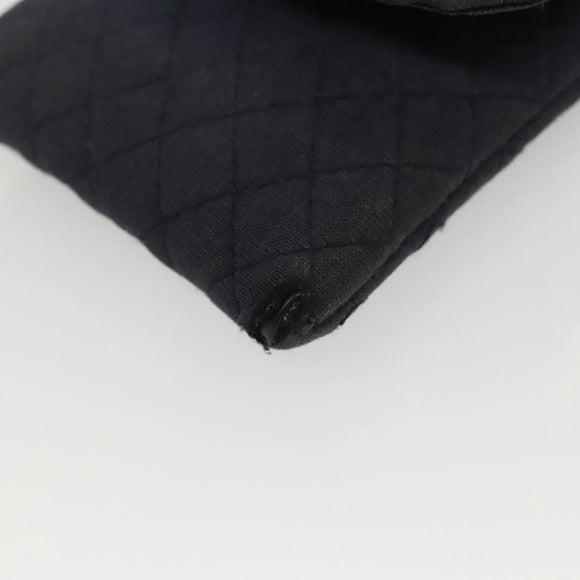 CHANEL Mini Matelasse Chain Pouch cotton Navy Gold CC Auth bs24235