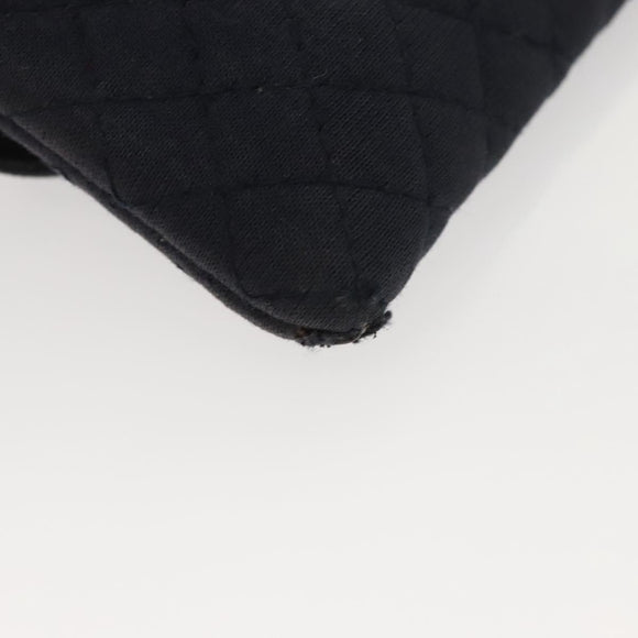 CHANEL Mini Matelasse Chain Pouch cotton Navy Gold CC Auth bs24235