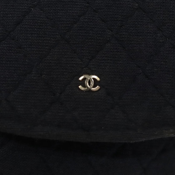 CHANEL Mini Matelasse Chain Pouch cotton Navy Gold CC Auth bs24235