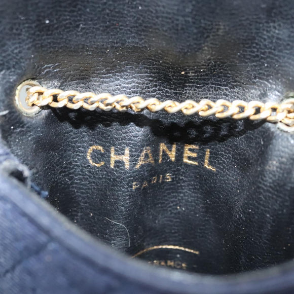 CHANEL Mini Matelasse Chain Pouch cotton Navy Gold CC Auth bs24235
