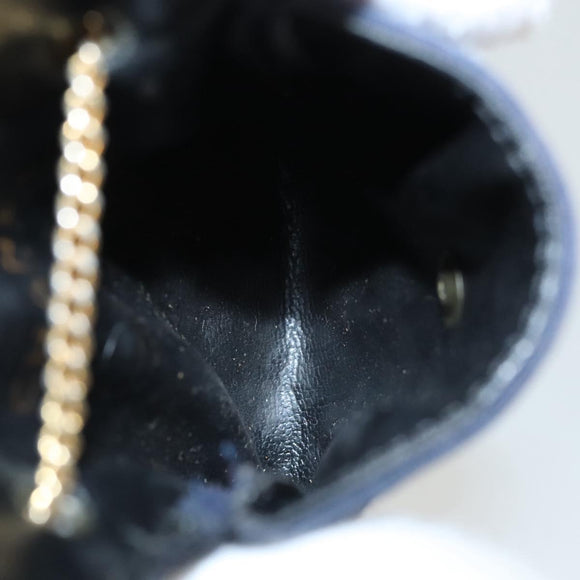 CHANEL Mini Matelasse Chain Pouch cotton Navy Gold CC Auth bs24235