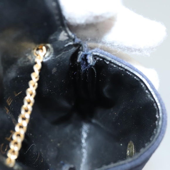 CHANEL Mini Matelasse Chain Pouch cotton Navy Gold CC Auth bs24235