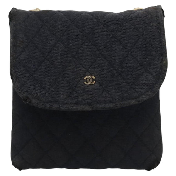 CHANEL Mini Matelasse Chain Pouch cotton Navy Gold CC Auth bs24235