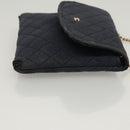 CHANEL Mini Matelasse Chain Pouch cotton Navy Gold CC Auth bs24235-3