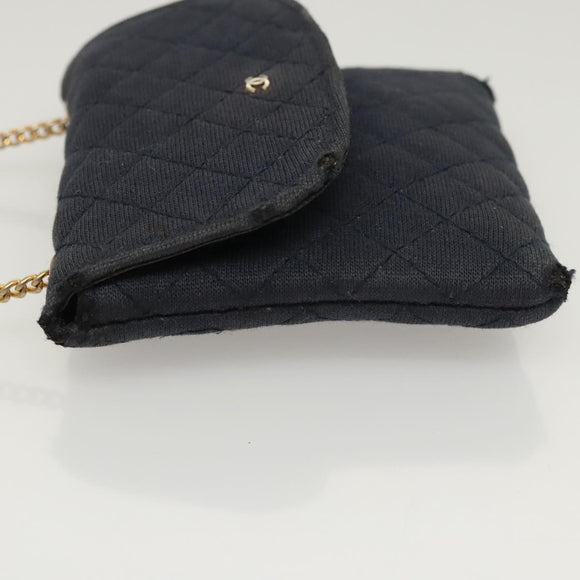 CHANEL Mini Matelasse Chain Pouch cotton Navy Gold CC Auth bs24235