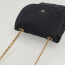 CHANEL Mini Matelasse Chain Pouch cotton Navy Gold CC Auth bs24235-6