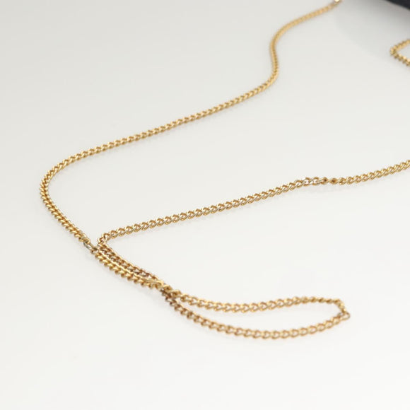 CHANEL Mini Matelasse Chain Pouch cotton Navy Gold CC Auth bs24235