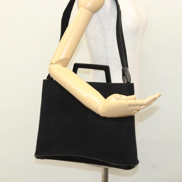 Salvatore Ferragamo Shoulder Bag Suede Black Silver Auth bs24241