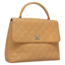 CHANEL Matelasse Hand Bag Calf Skin Beige CC Auth bs24263-1