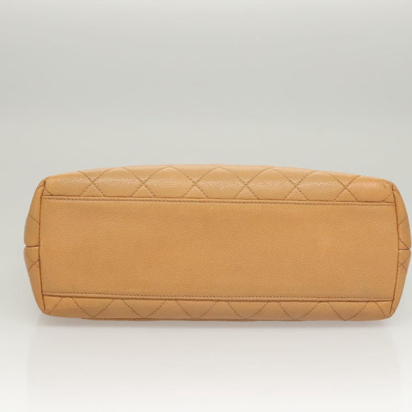 CHANEL Matelasse Hand Bag Calf Skin Beige CC Auth bs24263