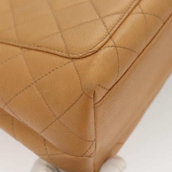 CHANEL Matelasse Hand Bag Calf Skin Beige CC Auth bs24263