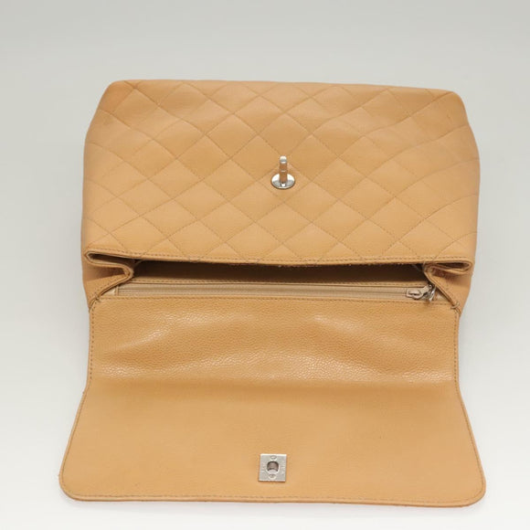 CHANEL Matelasse Hand Bag Calf Skin Beige CC Auth bs24263