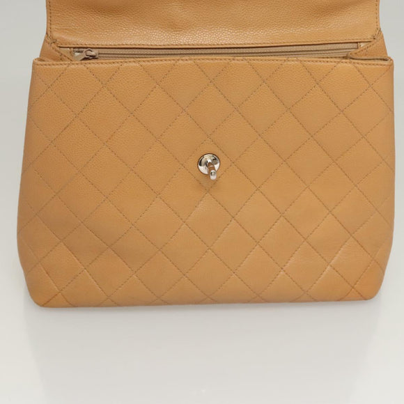 CHANEL Matelasse Hand Bag Calf Skin Beige CC Auth bs24263