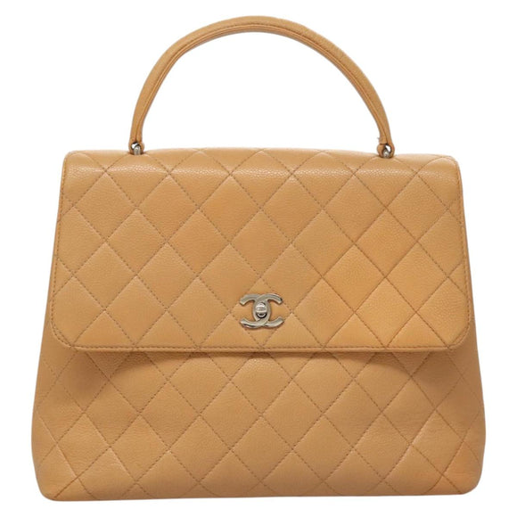 CHANEL Matelasse Hand Bag Calf Skin Beige CC Auth bs24263
