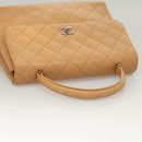 CHANEL Matelasse Hand Bag Calf Skin Beige CC Auth bs24263-6