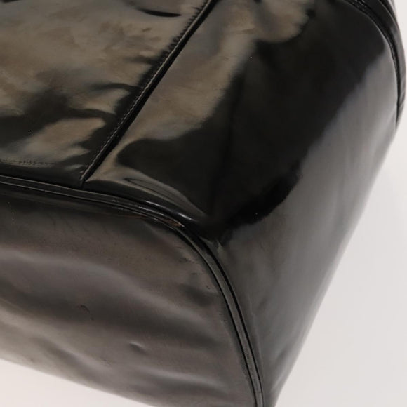 CHANEL Vanity Pouch Patent leather 2way Black Gold CC Auth bs24264