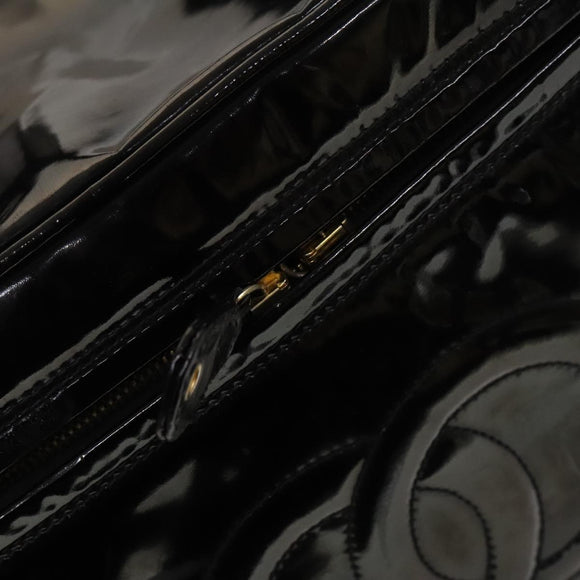 CHANEL Vanity Pouch Patent leather 2way Black Gold CC Auth bs24264