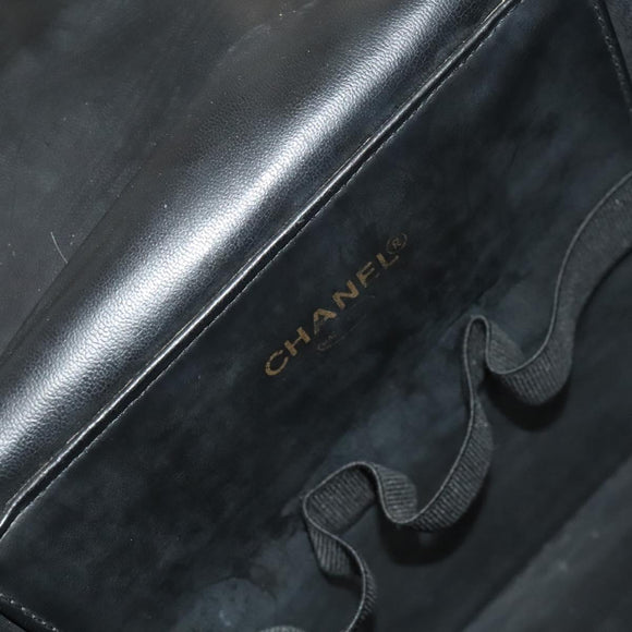 CHANEL Vanity Pouch Patent leather 2way Black Gold CC Auth bs24264