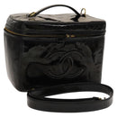 CHANEL Vanity Pouch Patent leather 2way Black Gold CC Auth bs24264-1