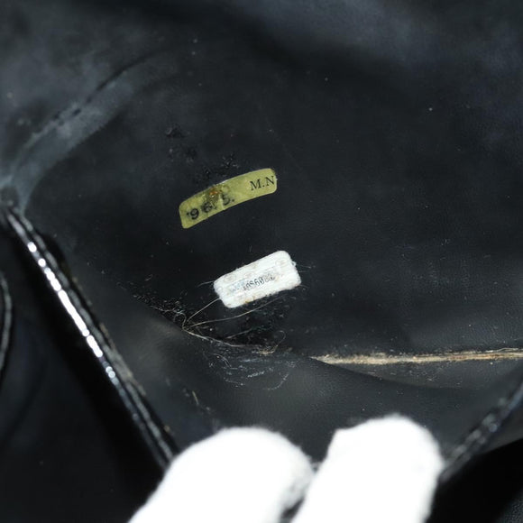 CHANEL Vanity Pouch Patent leather 2way Black Gold CC Auth bs24264