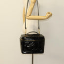 CHANEL Vanity Pouch Patent leather 2way Black Gold CC Auth bs24264-22