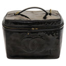 CHANEL Vanity Pouch Patent leather 2way Black Gold CC Auth bs24264-13