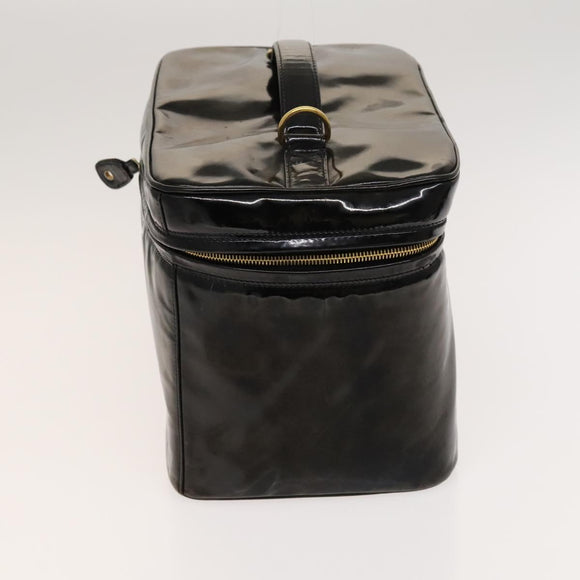 CHANEL Vanity Pouch Patent leather 2way Black Gold CC Auth bs24264