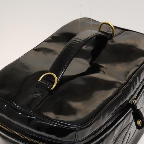 CHANEL Vanity Pouch Patent leather 2way Black Gold CC Auth bs24264