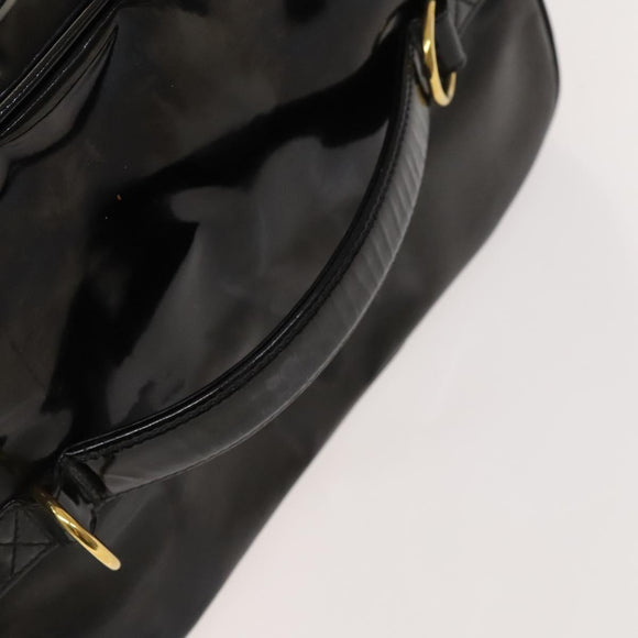 CHANEL Vanity Pouch Patent leather 2way Black Gold CC Auth bs24264