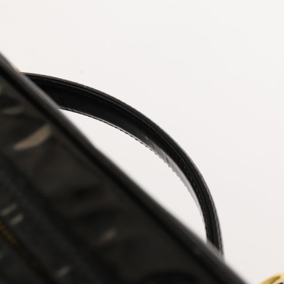 CHANEL Vanity Pouch Patent leather 2way Black Gold CC Auth bs24264
