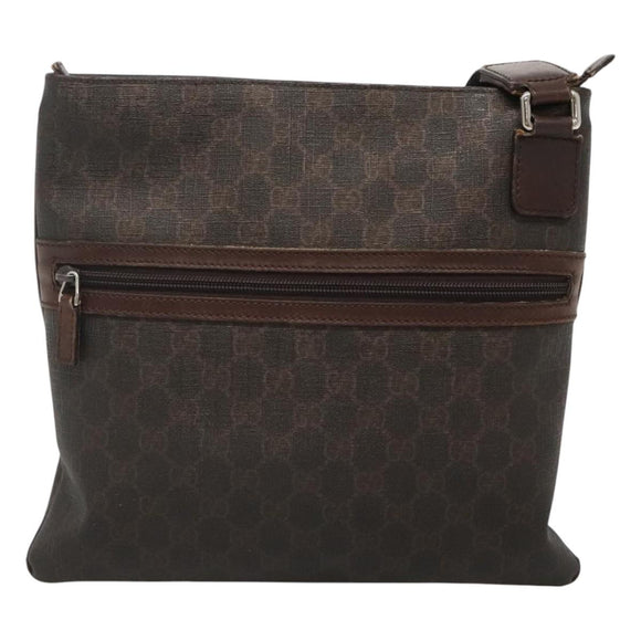 GUCCI GG Supreme Shoulder Bag PVC Outlet Brown Silver 264217 Auth bs24270