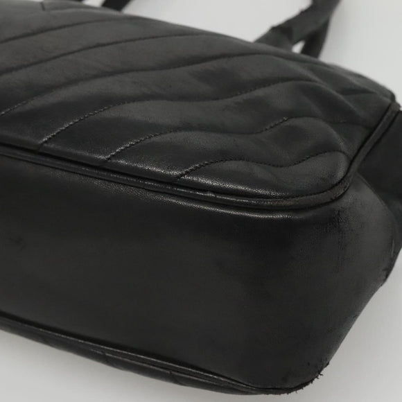 CHANEL V stitch Hand Bag Lamb Skin Black CC Auth bs24282