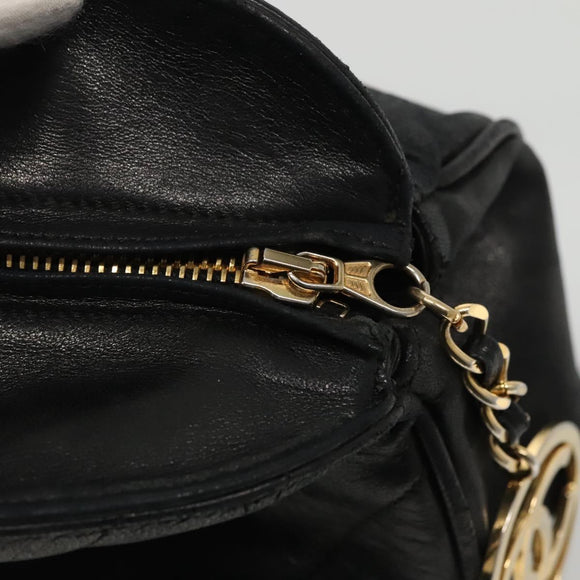 CHANEL V stitch Hand Bag Lamb Skin Black CC Auth bs24282