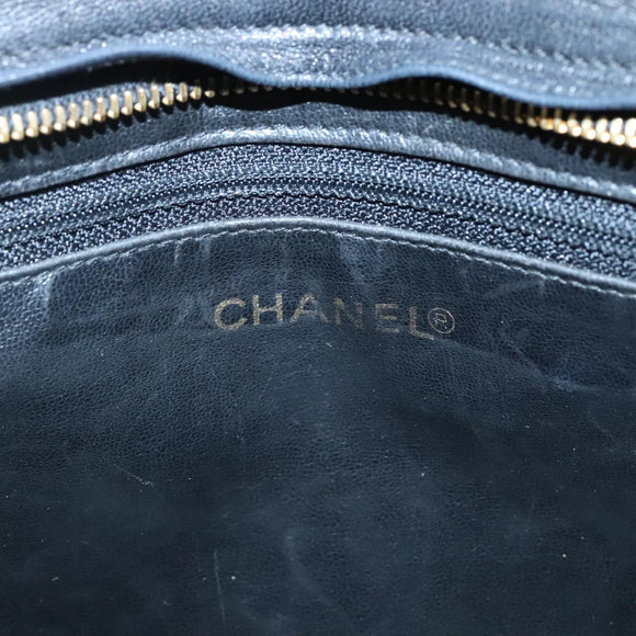 CHANEL V stitch Hand Bag Lamb Skin Black CC Auth bs24282